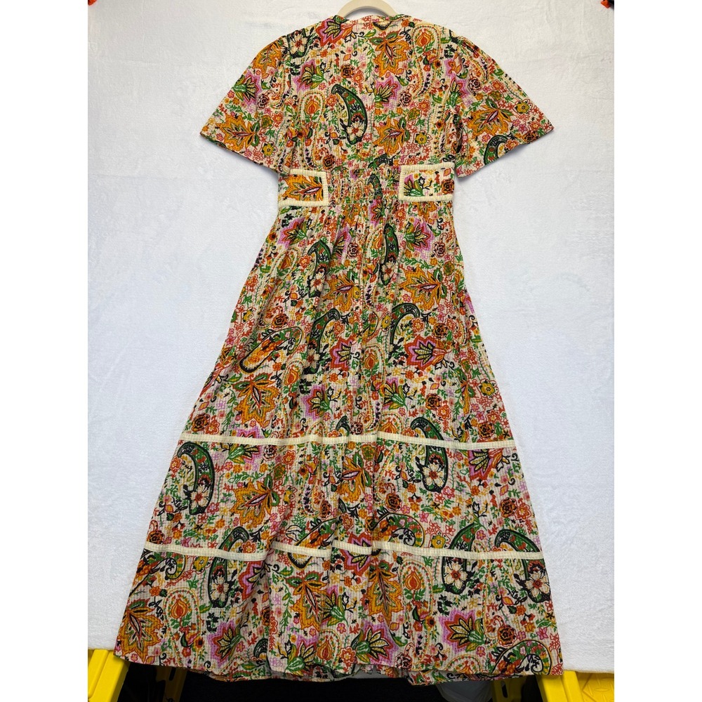 ba&sh Paisley Floral Maxi Dress Multicolor V-Neck Button Front Tiered Size M - Picture 8 of 10
